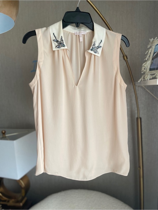 Rebecca Taylor Tops - Celebrity- and TV-Worn Rebecca Taylor Beaded-Collar Sleeveless Blush Blouse